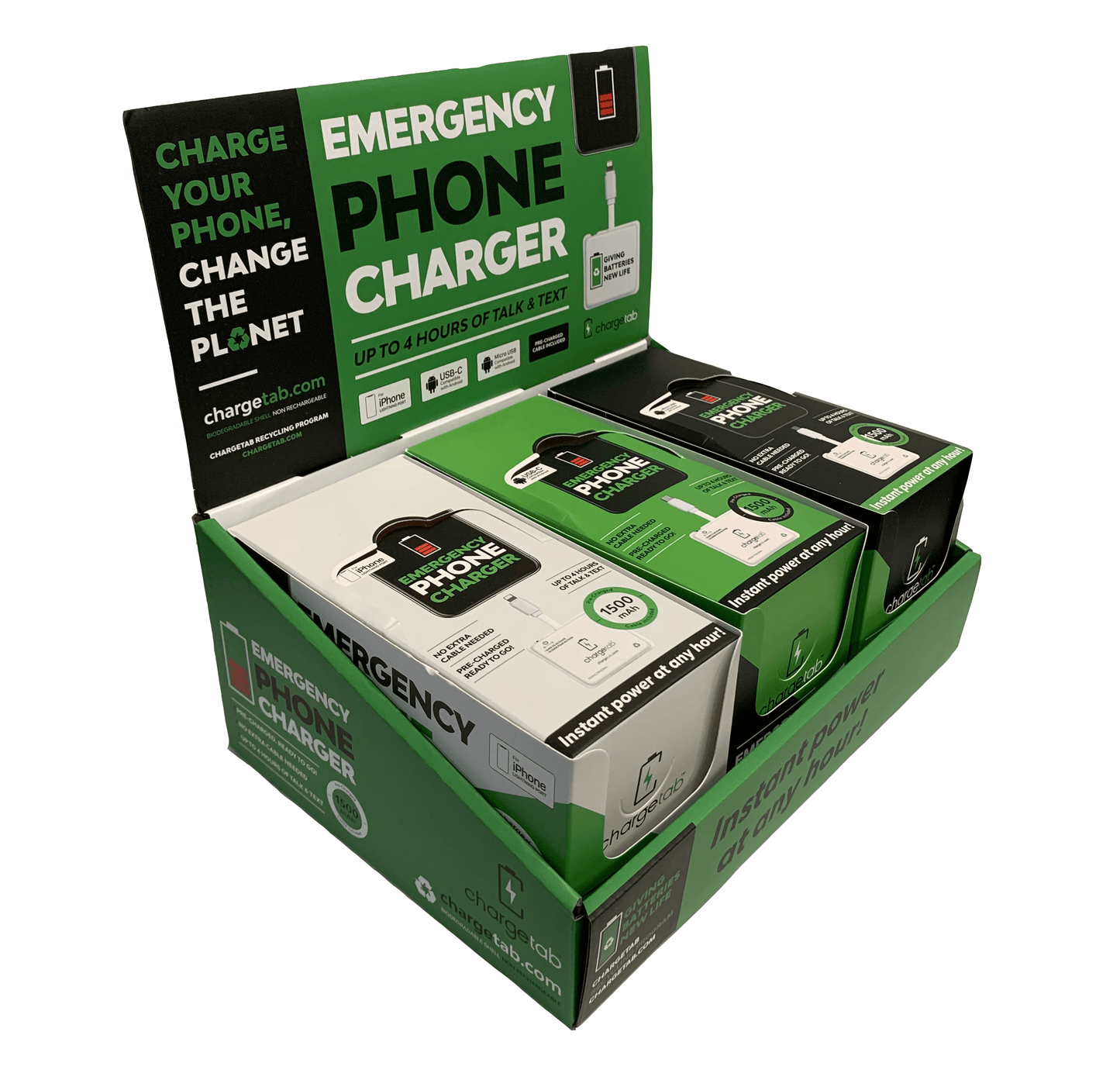 Emergency Phone Battery Charger - 30 Pack with Display - Chargetab